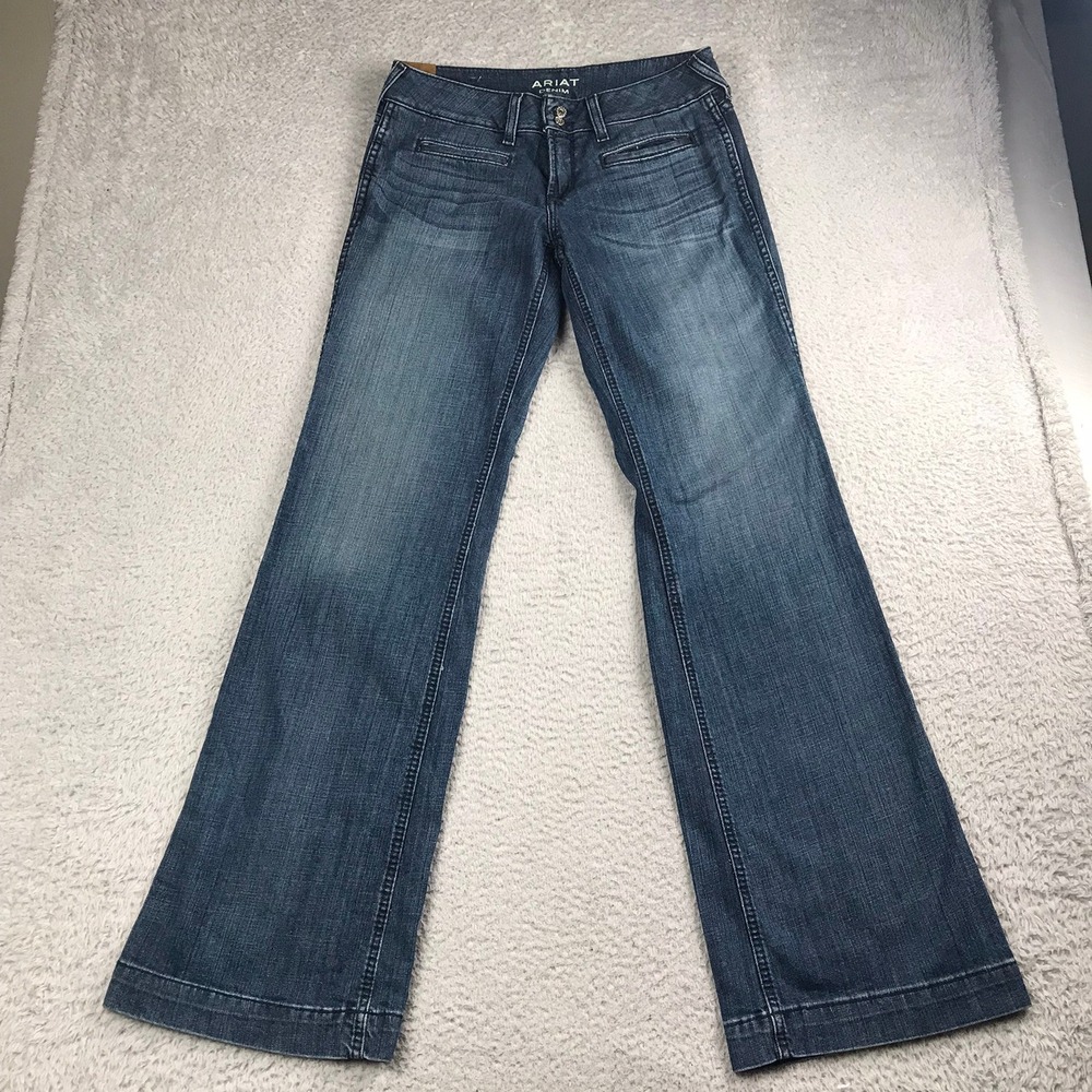 Ariat Trouser Jeans Women 29L (32x35)Blue Wide Leg Stretch Western Denim Cowgirl